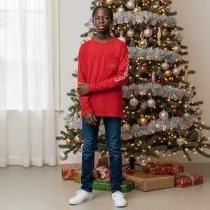 Vineyard Vines Boys Red‎ Long Sleeve Pocket T-Shirt Green Whale Logo XL 18